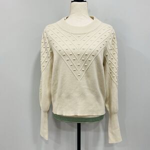 French Connection L Cropped Bobble-Stitch Knit Sweater Cream Cottage Preppy Chic